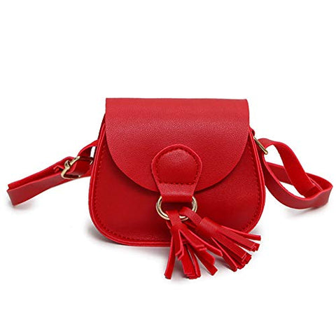 Kids Girls Soft Leather Shoulder Purse with Tassel Mini Crossbody Bag