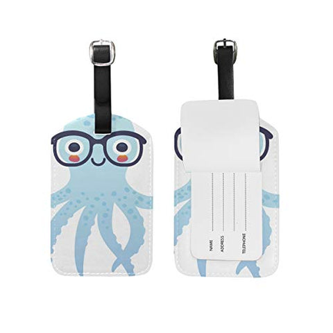 Leather Luggage Tag Octopus Wearing Glasses Baggage Tag Suitcase Label 1 Piece