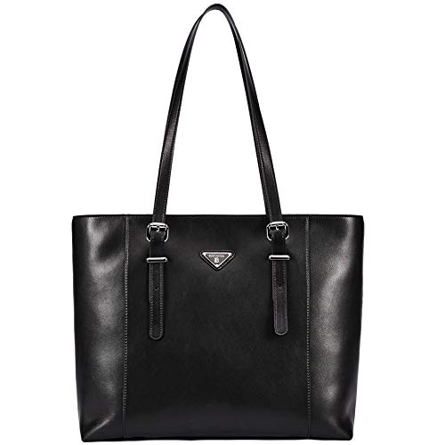 BOSTANTEN Women Briefcase Leather Laptop Tote Handbags 15.6" Computer Shoulder Bags Black