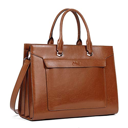 CLUCI Leather Briefcase for Women Vintage Laptop 15.6 Inch Slim Large  Business Ladies Work Shoulder Bag Oil Wax Brown