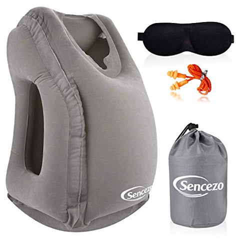 Sencezo Inflatable Travel Pillow Sleep Aid - with Eye Mask, Earplugs, & Carry Pouch - Airplane Pillow for Long-Haul Flights & Road Trips - Fast Inflate / Deflate, Compact, & Fully Supportive Accessories