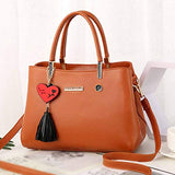Women's Briefcase PU Leather Crossbody Messenger Zipper Bag Shoulder Satchel Bag Detachable Strap Handbag with Heart tassel Pendant Soft Handle Tote Bag