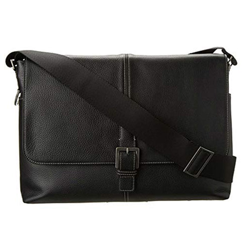 Boconi Tyler Tumbled Single Buckle Leather Messenger in Black w/ Khaki