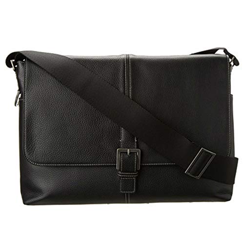 Boconi Tyler Tumbled Single Buckle Leather Messenger in Black w/ Khaki