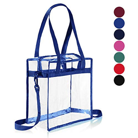 Clear Cross-Body Messenger Shoulder Zippered Bag w Adjustable Strap, NFL & PGA Stadium Security Approved Travel & Gym Clear Tote Bag-12” X 12“ X 6” (Royal Blue)