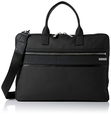 Calvin Klein Men'S Nylon With Saffiano Trim Slim Attache, Black