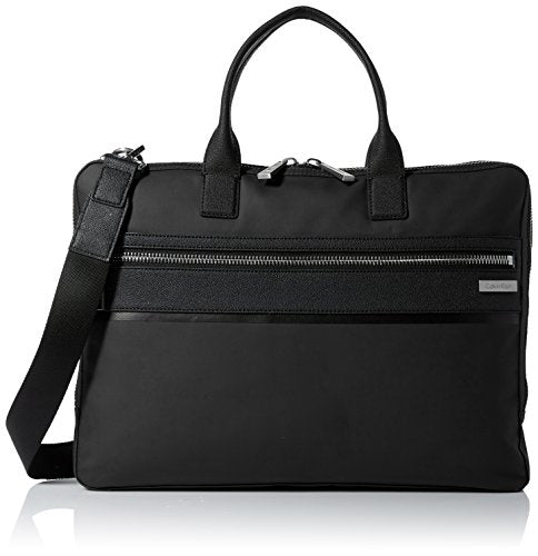 Calvin Klein Men'S Nylon With Saffiano Trim Slim Attache, Black