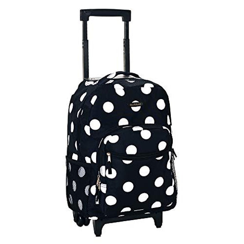 Rockland Luggage 17 Inch Rolling Backpack, Black Dot, Medium