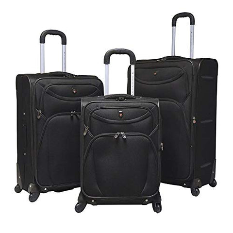 Travelers Club Eva-24703-001 D-Luxe 3 Piece Softside Expandable Spinner Luggage Set44; Black