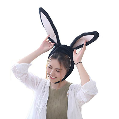 BOBILIKE Plush Fun Bunny Ears Hood Women Costume Hats Warm, Soft and Cozy, Black