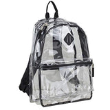 Eastsport Fully Transparent Clear Backpack with Front Pocket, Adjustable Straps and Lash Tab, Black