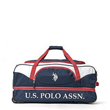 U.S. Polo Assn. Men'S 30In Deluxe Rolling Duffle Bag, Retractable Handle, Navy/Red