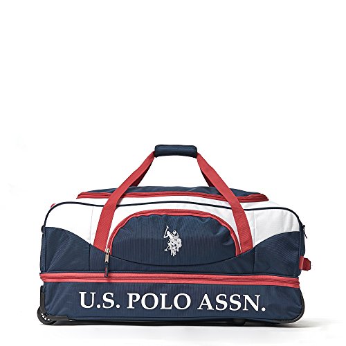 U.S. Polo Assn. Men'S 30In Deluxe Rolling Duffle Bag, Retractable Handle, Navy/Red