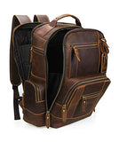 Lannsyne Men's Vintage Full Grain Leather 15.6 Inch Laptop Backpack Camping Travel 24L Rucksack