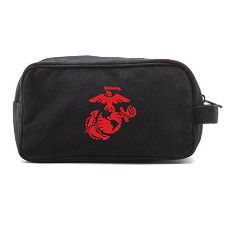U.S. Marine Corps Semper Fidelis Canvas Shower Kit Travel Toiletry Bag Case in Black & Red