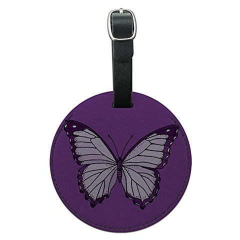 Graphics & More Purple Butterfly Round Leather Luggage Id Tag Suitcase Carry-on, Black