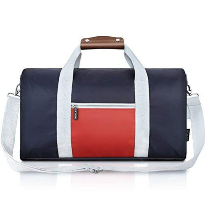 REYLEO Sports Gym Bag Small Travel Duffel Bag Water Resistant Bags with Leather Handle Color Blocking Design for Men Women RT02