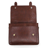 Ecosusi Women Vintage Faux Leather Messenger Shoulder Satchel Weekender Fashion Bag, Dark Brown