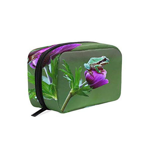 Toiletry Bag Mr Frog Animals Reptiles Bud Flower Womens Beauty Makeup Case Brush Cosmetic Organizer