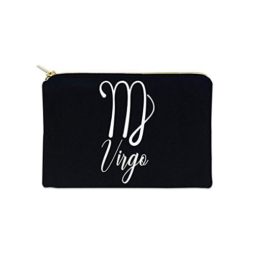 Virgo Zodiac Sign 12 oz Cosmetic Makeup Cotton Canvas Bag - (Black Canvas)