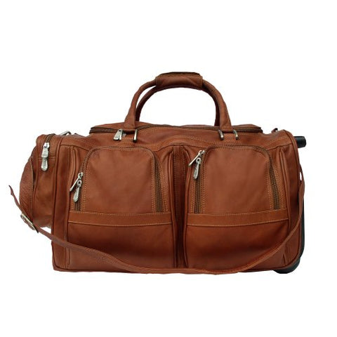 Piel Leather Duffel with Pockets On Wheels, Saddle, One Size