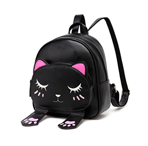 Diomo Women Kids Backpack For Girls Satchel School Book Bag Cute Cat Travel Daypack (Black)