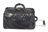 Black Wheeled Holdall Leather Duffle Gym Cabin Travel Luggage Weekend Bag Pete