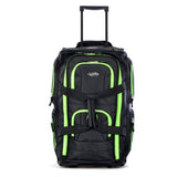Olympia 8 Pocket Rolling Duffel Bag, Black/Lime, 22 inch