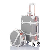 COTRUNKAGE Vintage Trunk 2 Piece Luggage Set TSA Lock Carry On Suitcase for Women with wheels, Light Grey
