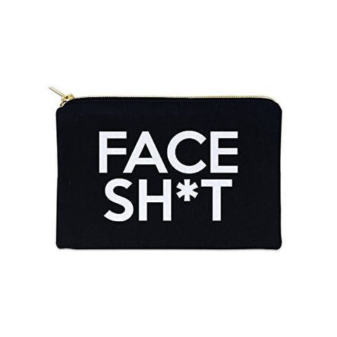 Face Sht 12 oz Cosmetic Makeup Cotton Canvas Bag - (Black Canvas)