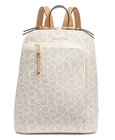 Calvin Klein Hudson Monogram Front Half Zip Pocket Backpack, txt alm khk/cashew
