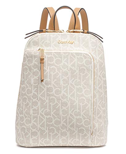 Calvin Klein Hudson Monogram Front Half Zip Pocket Backpack, txt alm khk/cashew