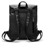 LXY Vegan Leather Backpack Vintage Laptop Bookbag for Women Men, Black Faux Leather Backpack Purse College School Bookbag Weekend Travel Daypack