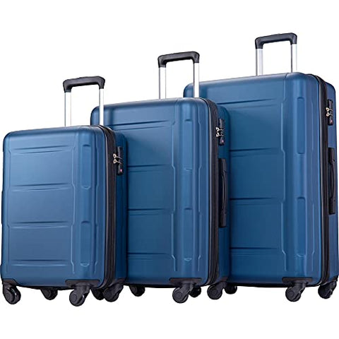 Expandable ABS Durable Suitcase 3 Piece Luggage Sets Lightweight with Double Wheels TSA Lock Spinner, Unisex Adults Teens Home Outddor Carry On Luggage (Blue 20/24/28 inch)