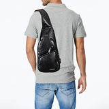 Seoky Rop Men's Leather Sling Bag Chest Crossbody Shoulder Bag with USB Charging Port Black
