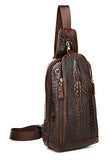 Sealinf Mens Crocodile Embossed Leather Chest Bag Fanny Pack Crossbody Outdoor Bag (Deep Brown)