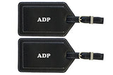 Personalized Monogrammed Black Leather Luggage Tags - 2 Pack