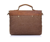 AUGUR Men's Vintage Genuine Leather Laptop Messenger Bags Canvas Satchel Shoulder Bag (Khaki)