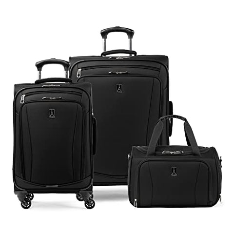 Travelpro Runway 3 piece Luggage Set, Carry on UnderSeat Luggage Soft Tote, Carry-on & Convertible Medium to Large 28-Inch Check-in Expandable Luggage, 4 Spinner Wheels, Softside Suitcase, Black