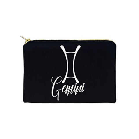 Gemini Zodiac Sign 12 oz Cosmetic Makeup Cotton Canvas Bag - (Black Canvas)