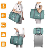 Wandf Foldable Travel Duffel Bag Luggage Sports Gym Water Resistant Nylon (E-Denim Green with Strap)