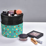 Ani-mal Cro-ss-ing Travel Cosmetic Bag Drawstring Barrel Makeup Bag,Women&Girls Portable Foldable Case,Multifunctional Toiletry Bucket Bag Round Organizer Storage Pocket Soft Collapsible