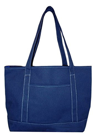 Premium Large 24 oz Cotton Canvas Open Top Shopper Tote Bag (Navy)