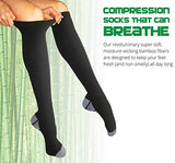 BAMS Premium Bamboo Compression Socks for Men & Women - Best Antibacterial 15-20 mmHg Graduated Knee-High Sock with Hypoallergenic Odor-Kill Technology for Running, Sports, Travel, Maternity (1 Pair)