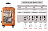 Luggage Set 3 Piece Set Suitcase set with TSA Lock Spinner Hard shell Lightweight (Orange)