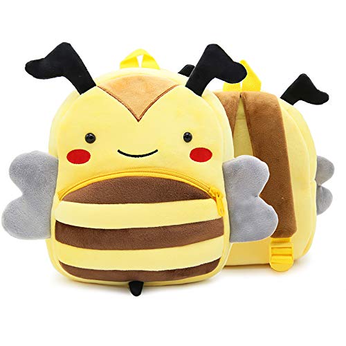 DLSEEGO Cute Toddler Backpack,Cartoon Cute Animal Plush Backpack Toddler Mini School Bag for Kids Age 2-5 Years Old(Bee)