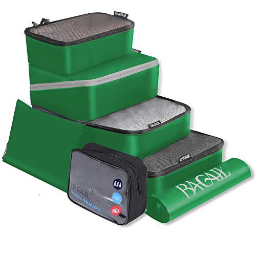 BAGAIL Packing Cubes System 7-Pcs Travel Organizer Accessories for Carry On Luggage with Shoe Bag & Toiletry Bags Lime Green