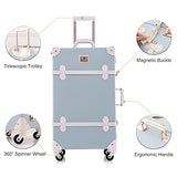 UNIWALKER 2 Piece Vintage Luggage Set 26inch Spinner Trunk with 20inch Carry on Cute Suitcase for Women (Embossed Blue)