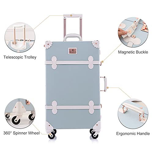 UNIWALKER Vintage Luggage Set, 2 Piece Retro Suitcase with Spinner Wheels, 20in Carry on Travel Luggage Set with 12 Train Case for Women Men (Beige