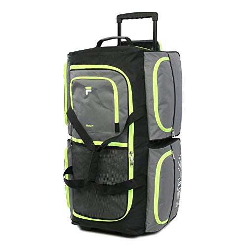 Fila 7Pocket Large Rolling Duffel Bag, Grey/Neon Lime One Size